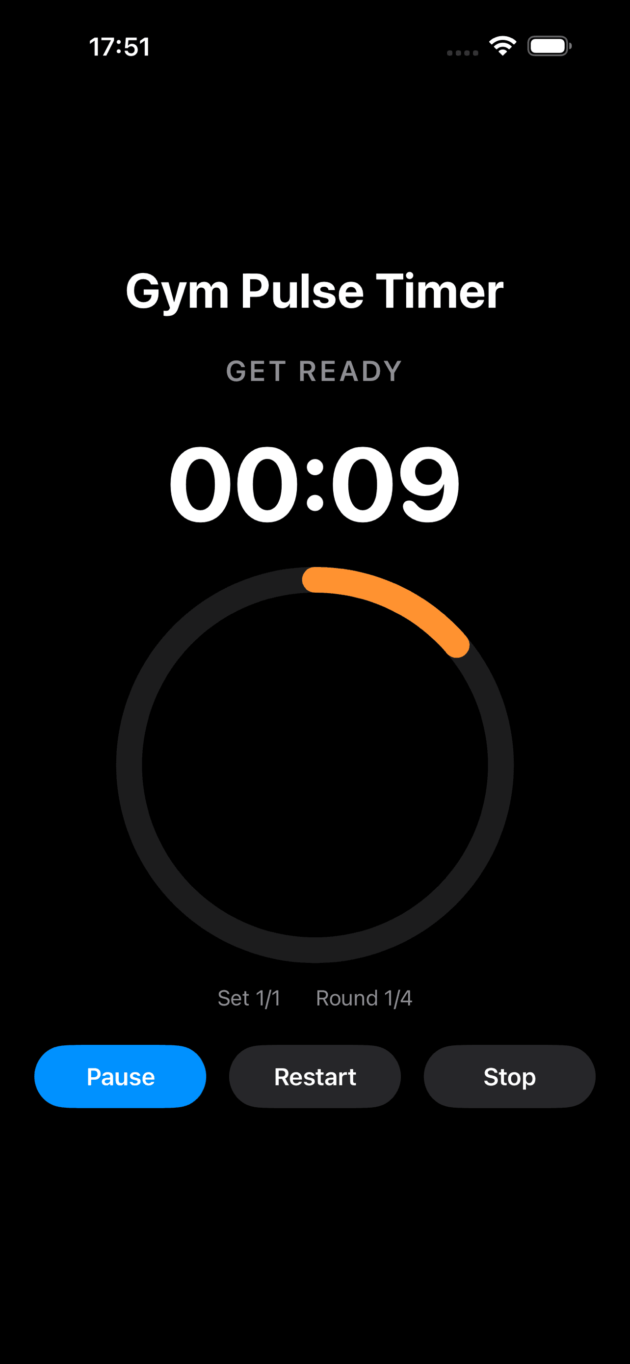 iPhone Get Ready phase with orange countdown ring before workout begins