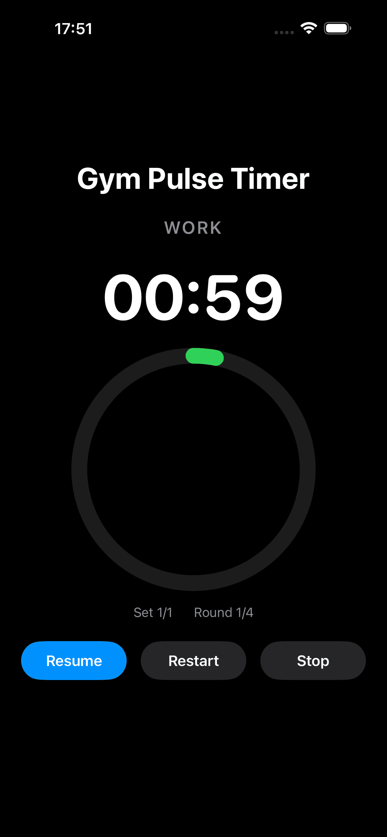 iPhone paused workout screen showing pause and resume controls